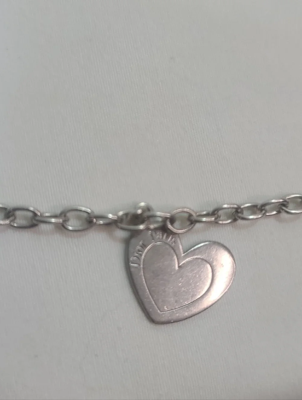 Dior Paris Butterfly & Hearts Charms Two Tiered 925 Sterling Silver Necklace